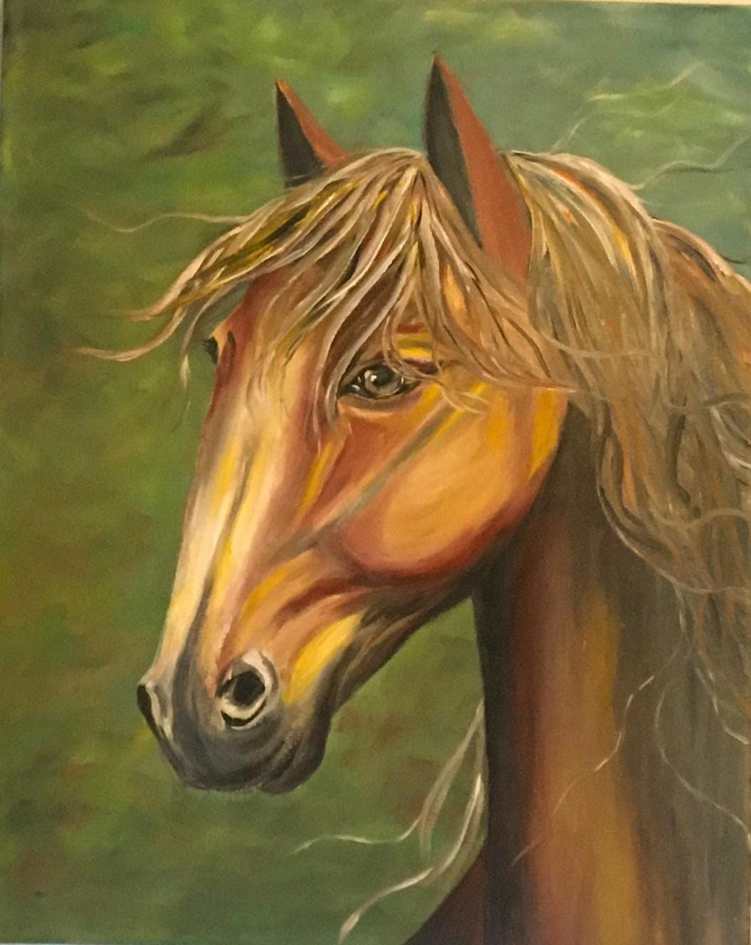 Original 12x16 inches oil painting horse canvas art