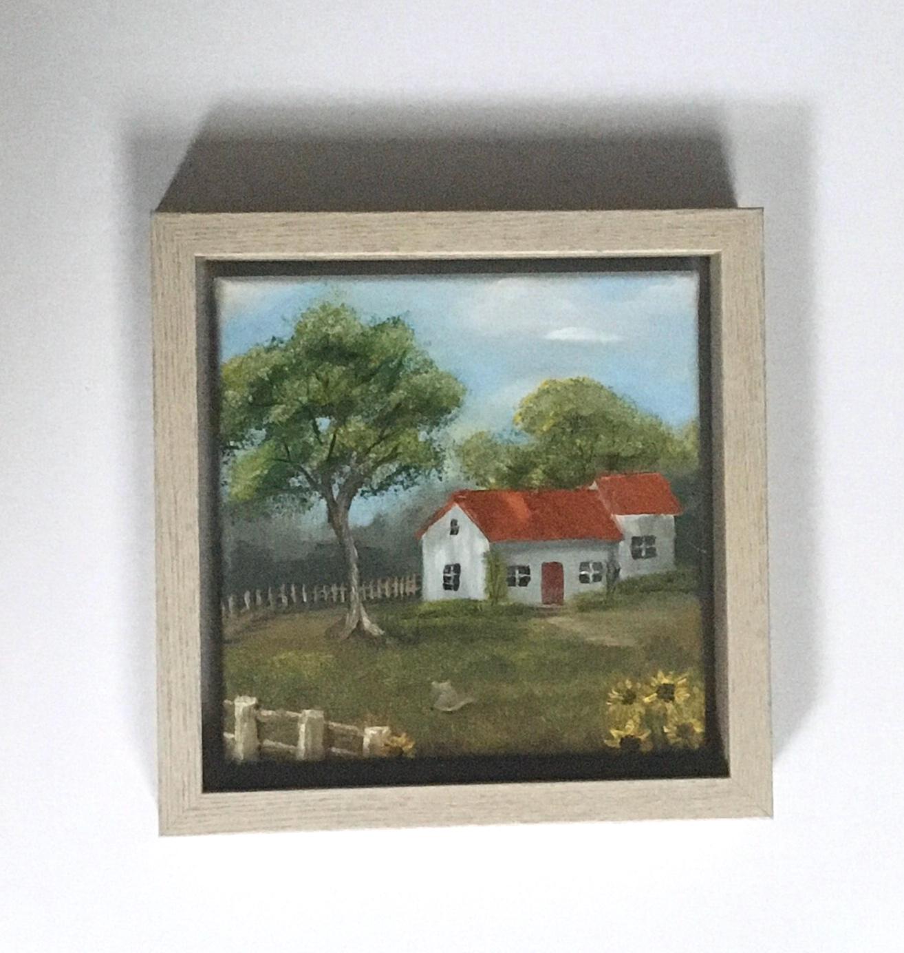 Original oil painting 8x8 inches landscape boat outdoors art ready ooak wall hanging gift