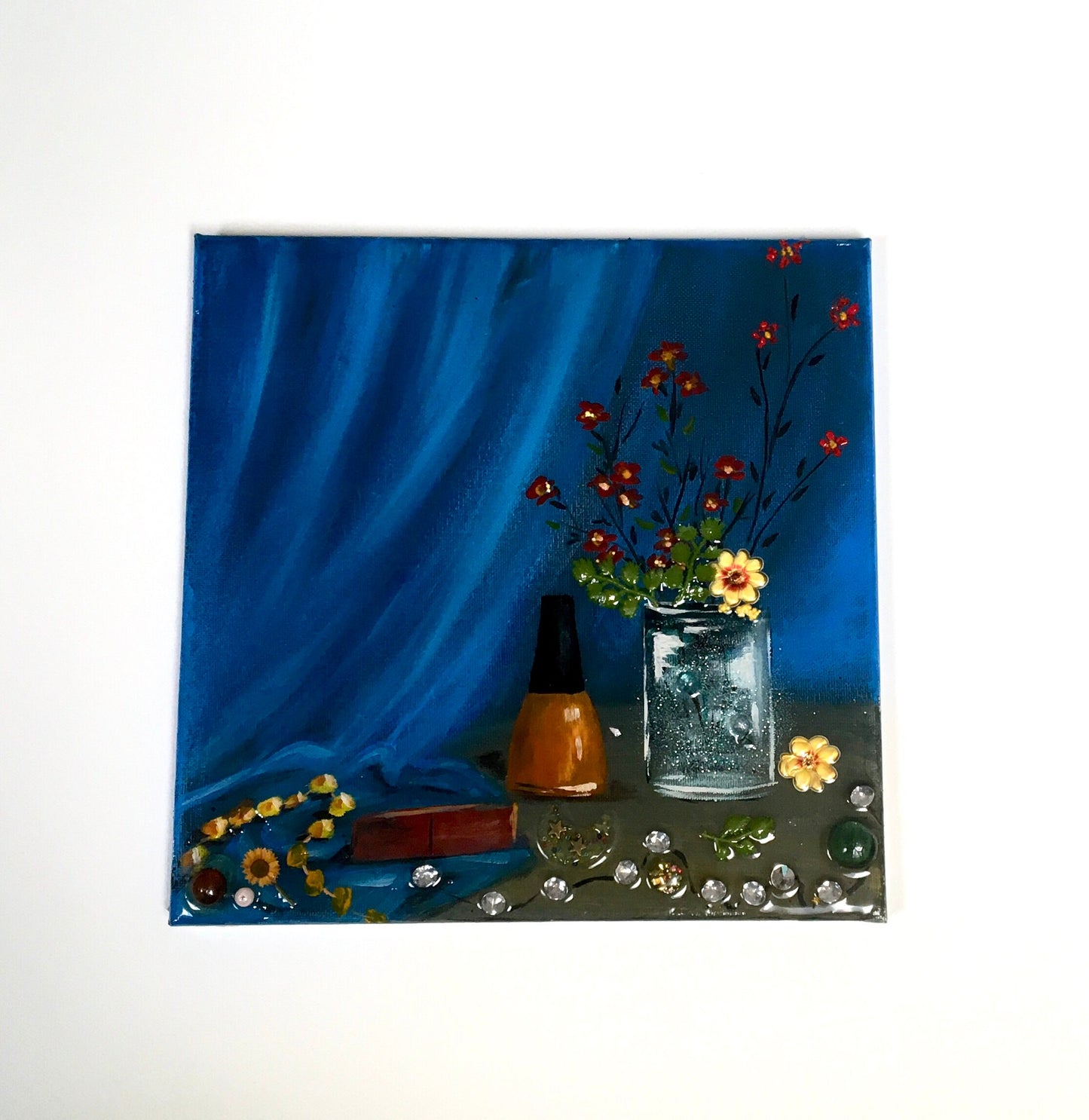 Original painting oil glass resin art flowers