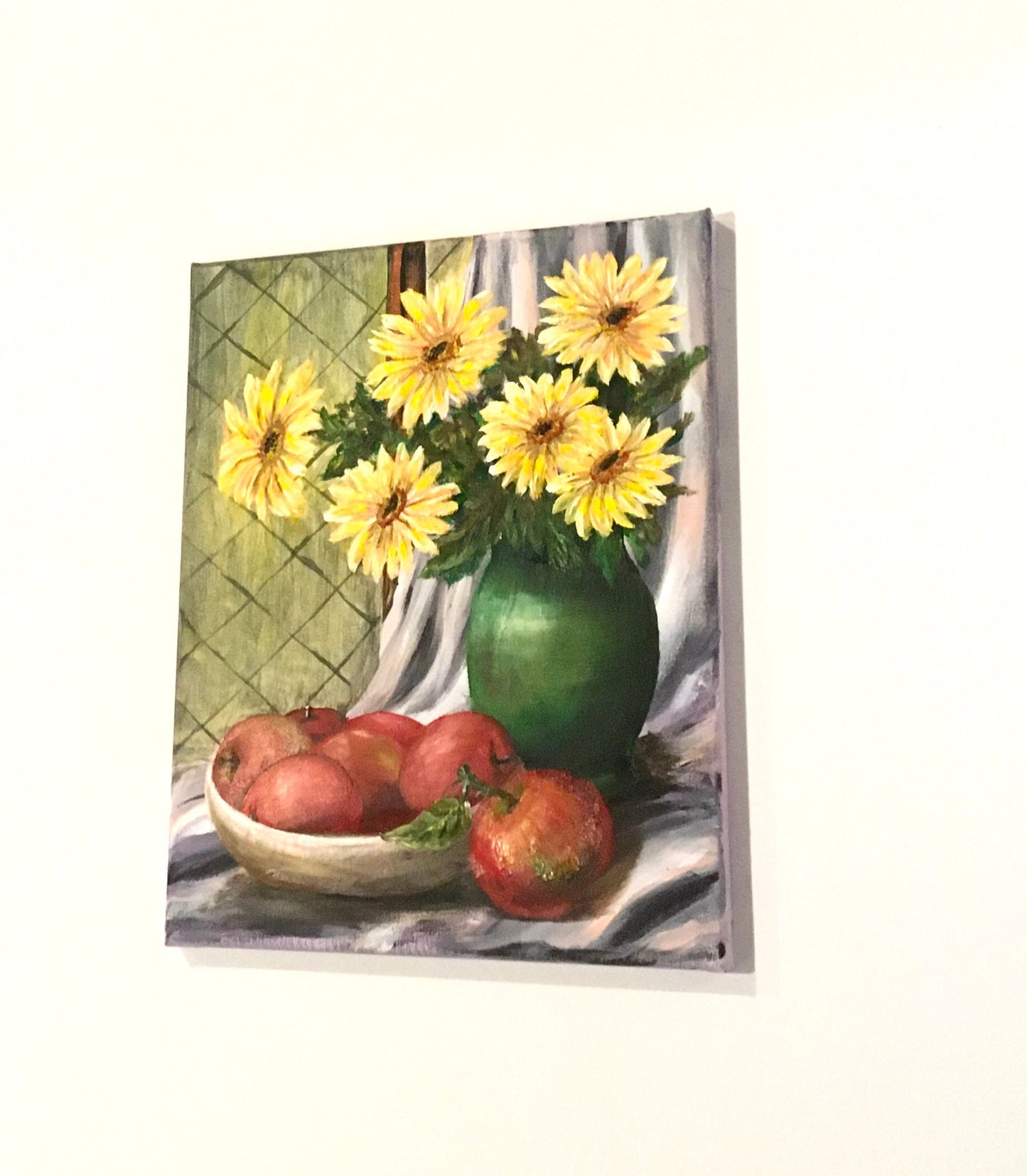 Original oil painting flowers art still life fruits apple kitchen food wall hanging