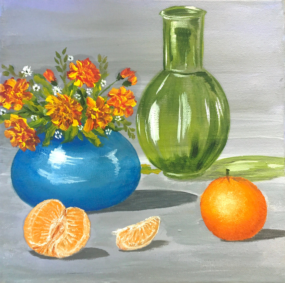 Original oil painting oranges flowers kitchen art ready ooak wall hanging gift