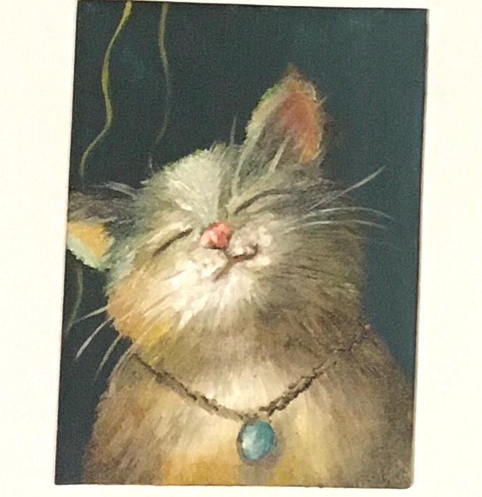 Original oil painting 5x7 inches happy cat art ready ooak wall hanging gift