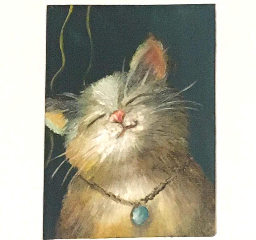 Original oil painting 5x7 inches happy cat art ready ooak wall hanging gift