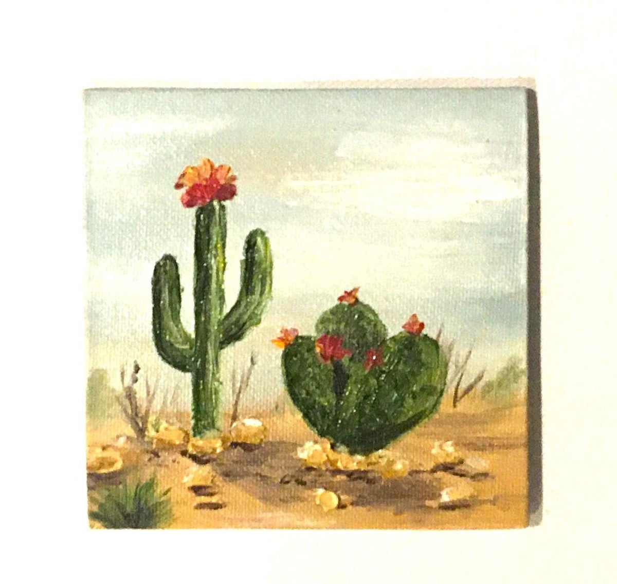 Desert Landscape framed 4x4 inches Original oil painting art wall hanging or on desk
