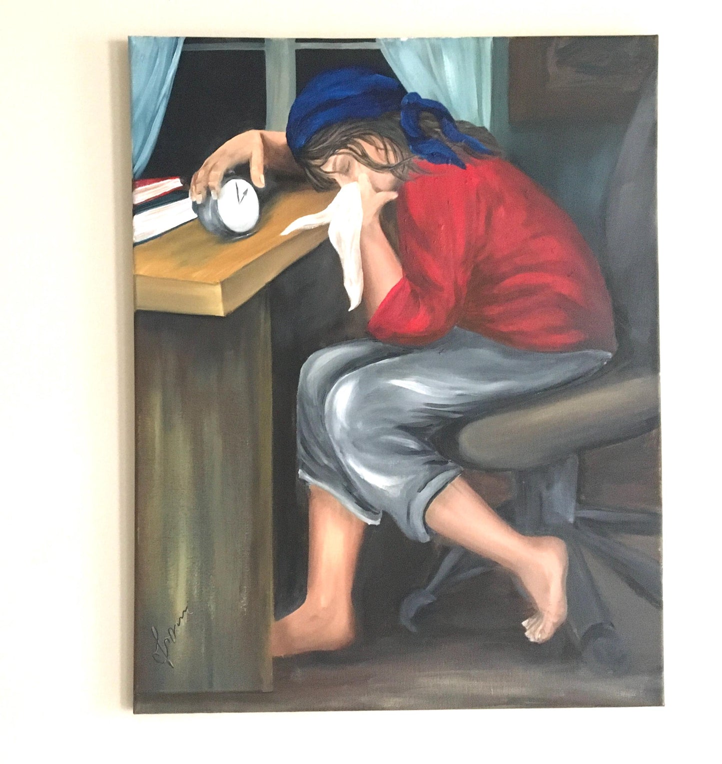 Lady sleeping portrait 28x22 inches Original oil painting art wall hanging