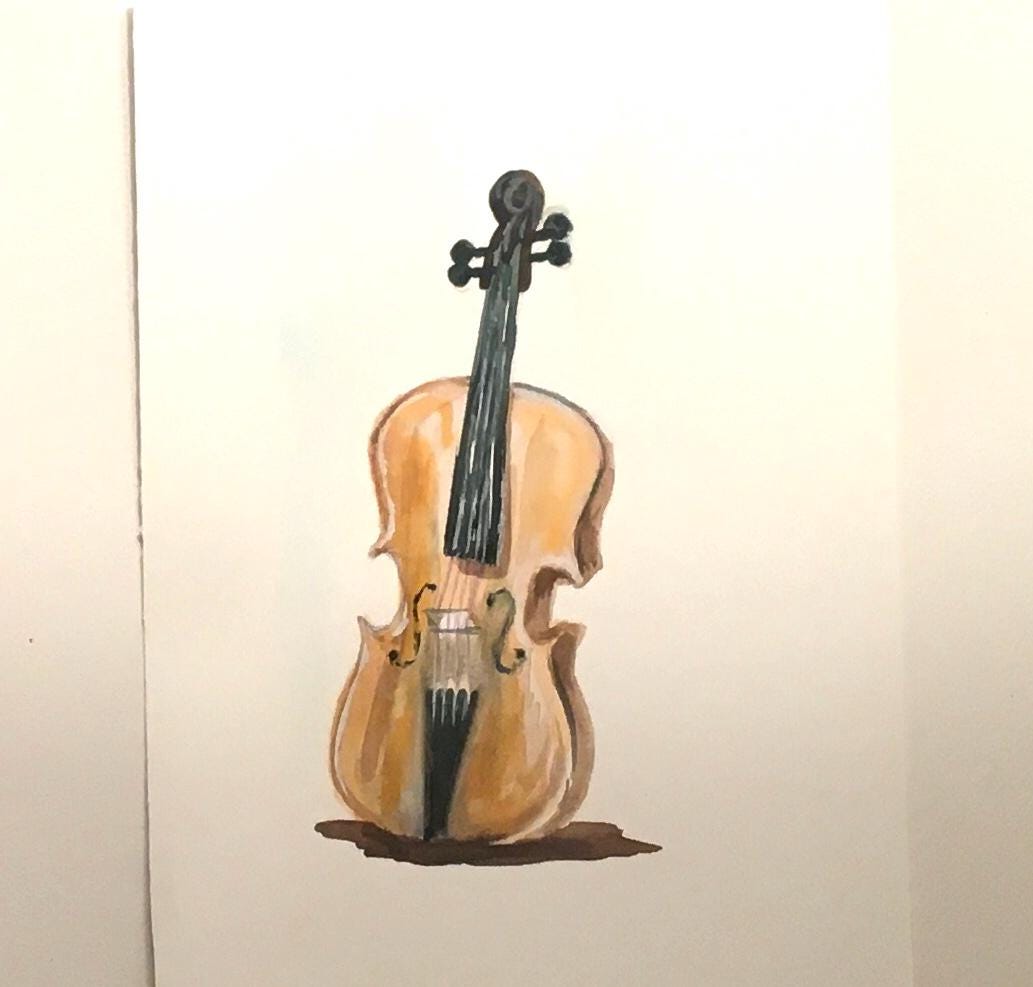 Violin 7x10 inches Original painting watercolor (not print)