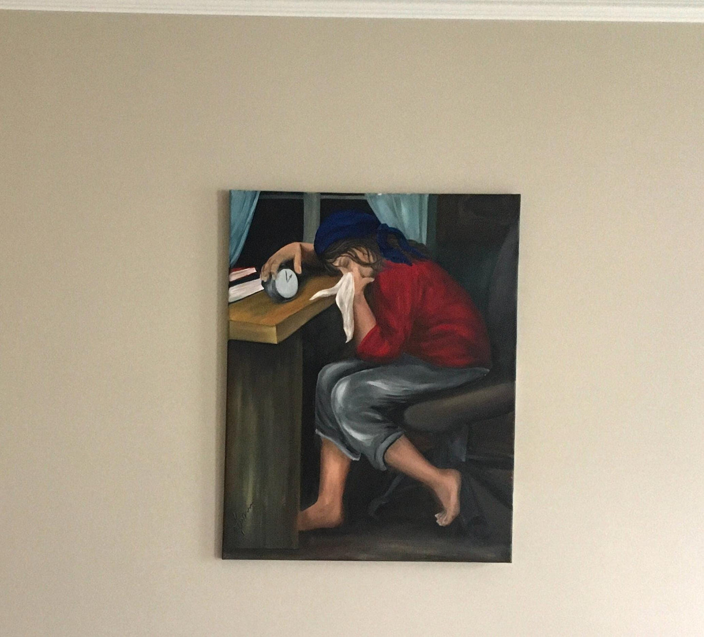 Lady sleeping portrait 28x22 inches Original oil painting art wall hanging