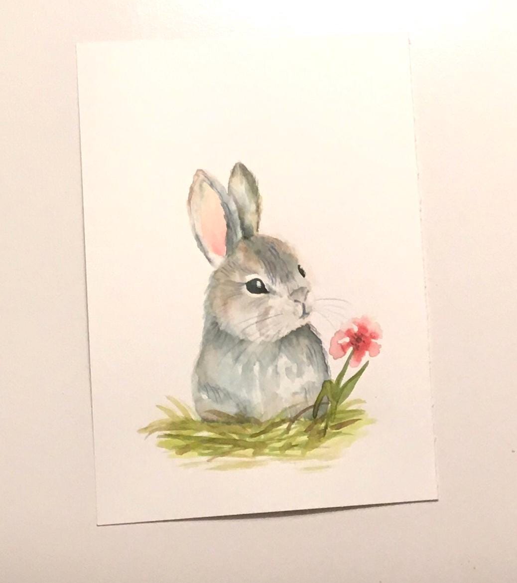 Bunny rabbit 7x10 inches Original painting watercolor art (not print)
