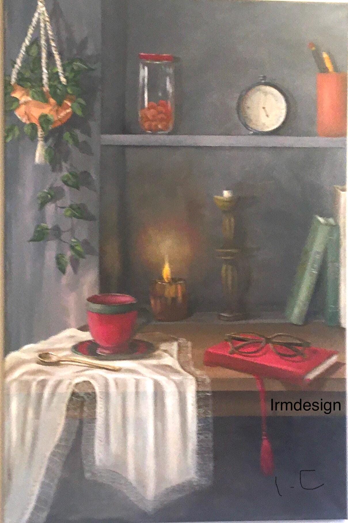 36x24 inches corner shelf Original oil painting still life art wall hanging