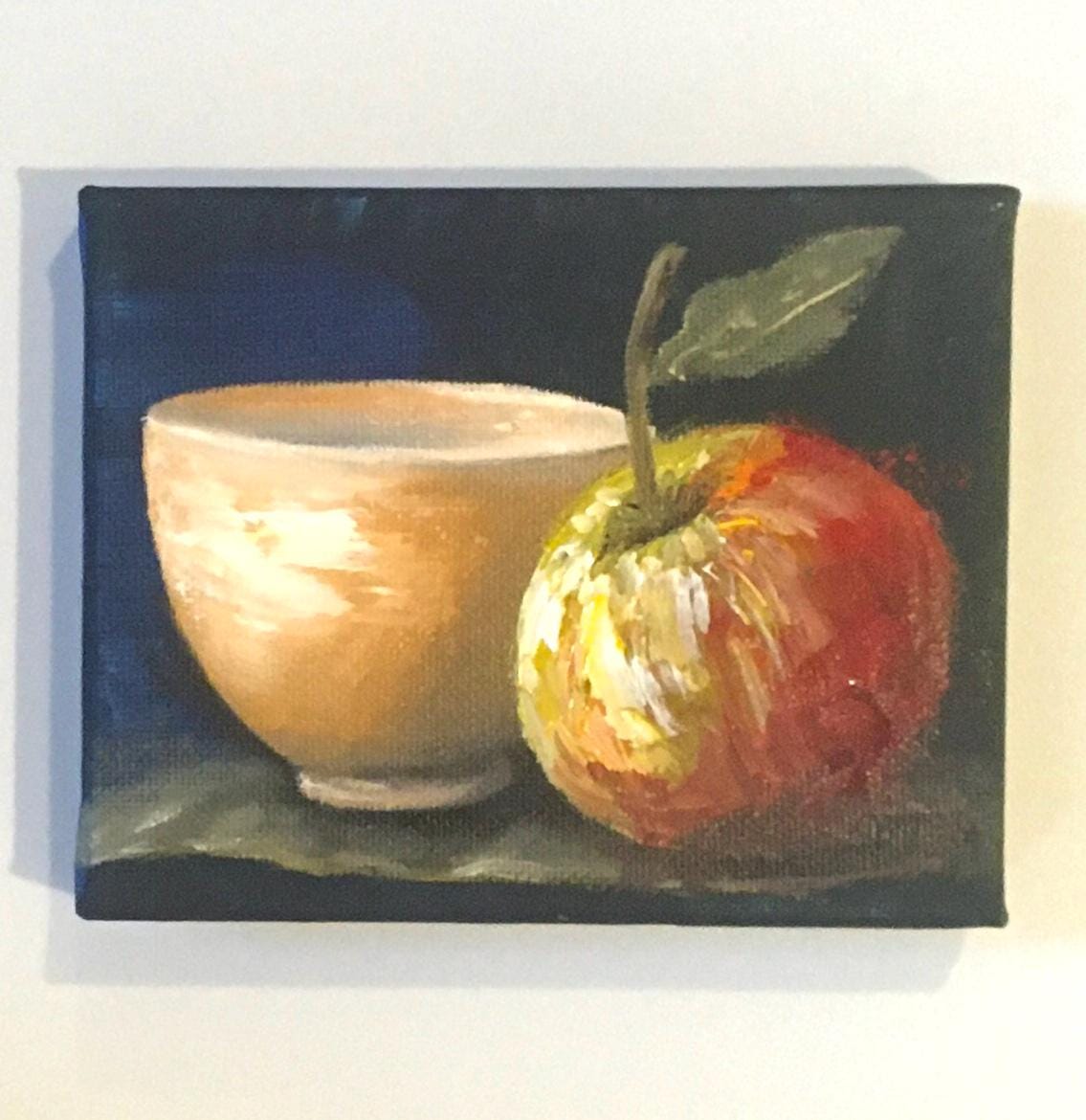 Original oil painting 6x4 inches still life apple ooak wall hanging gift