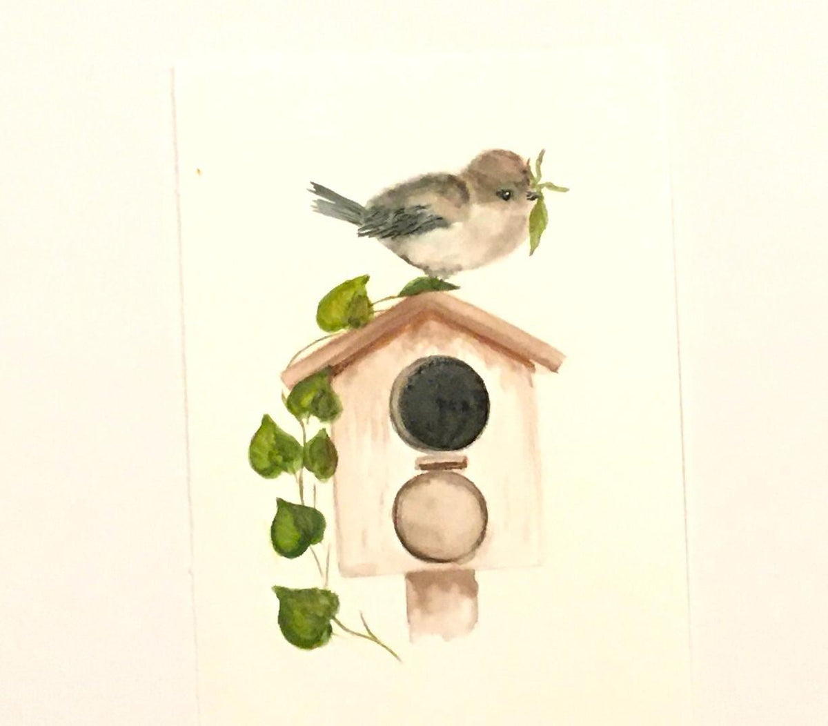 Bird on birdhouse 7x10 inches Original painting watercolor art (not print)