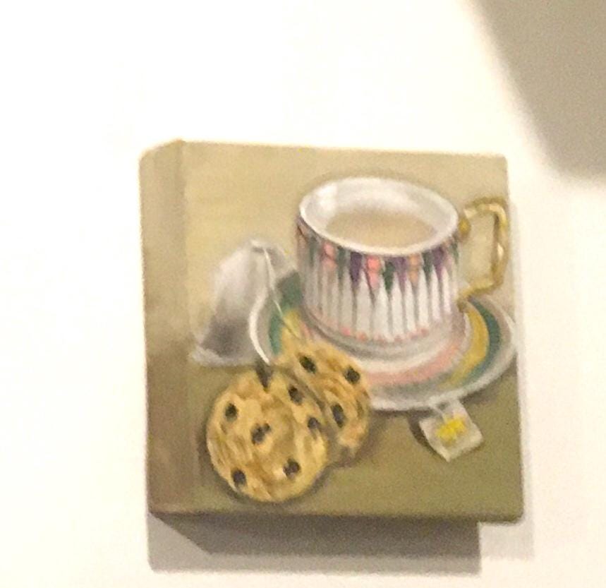 Tea and cookies 6x6 inches Original oil painting art wall hanging