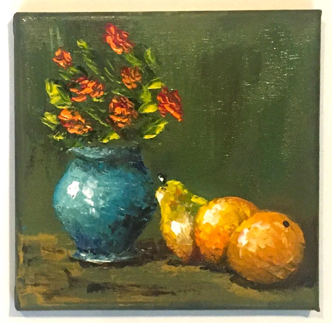 Original oil painting 8x8 inches still life flowers vase art ready ooak wall hanging gift
