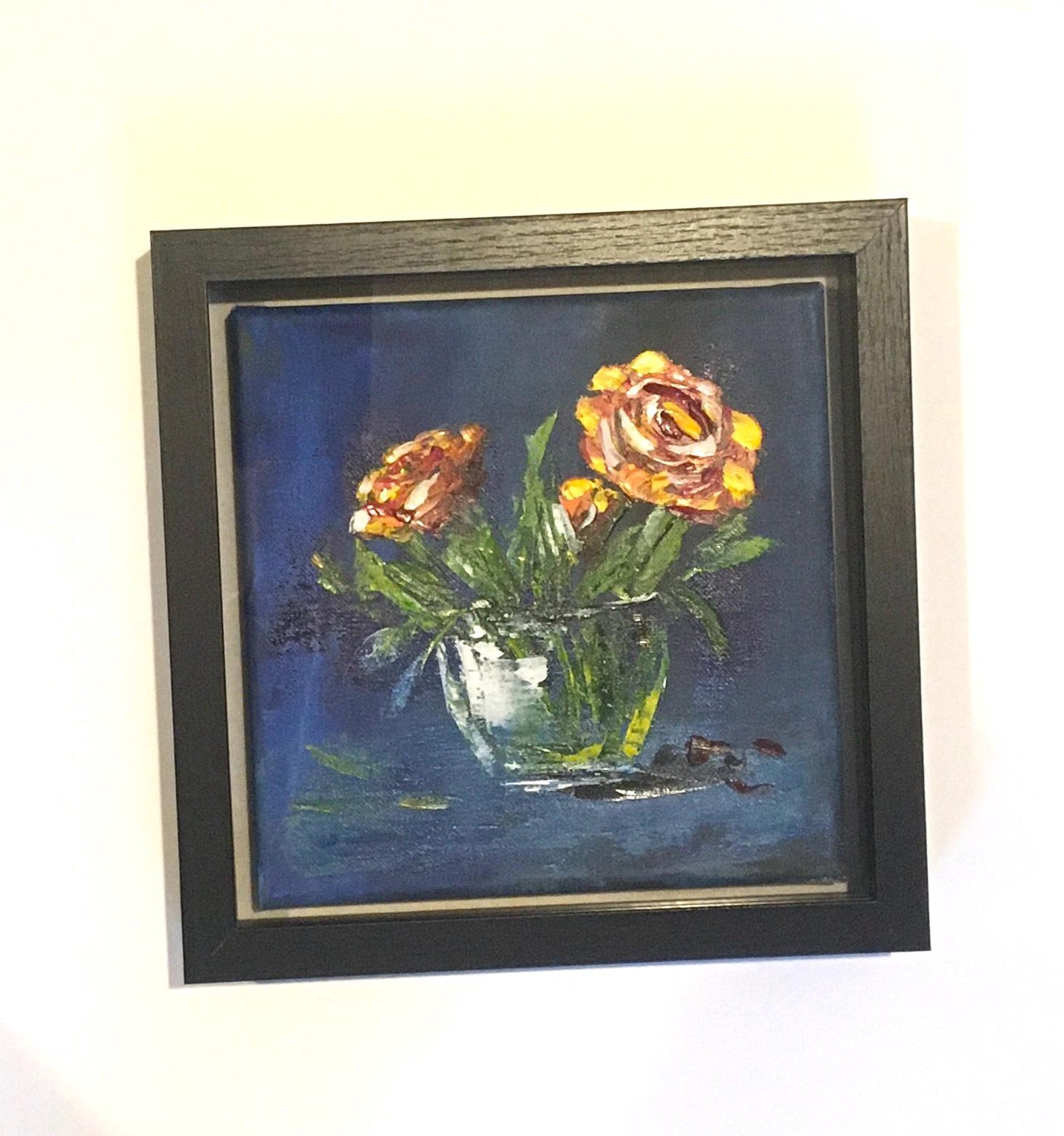 Original oil painting 8x8 inches red strawberries flowers vase art ready ooak wall hanging gift