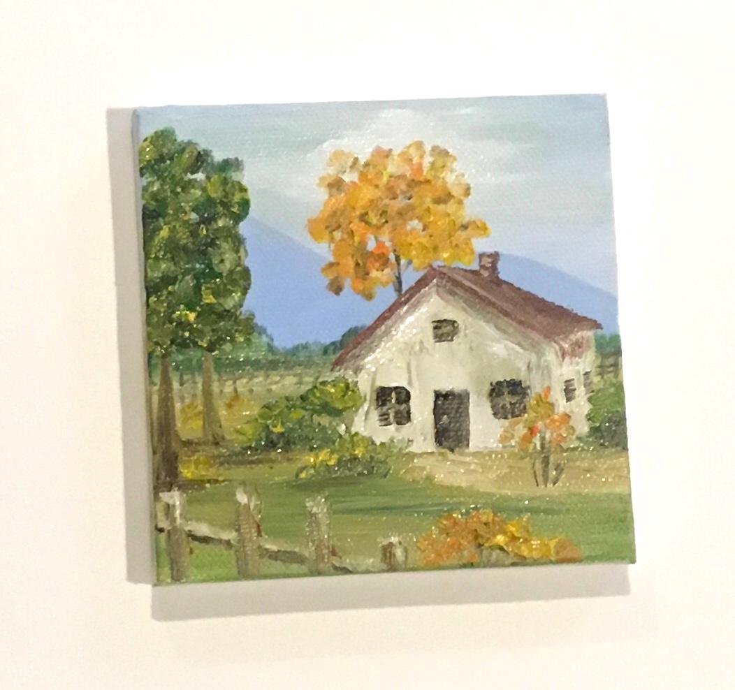 Landscape house 4x4 inches Original oil painting art wall hanging