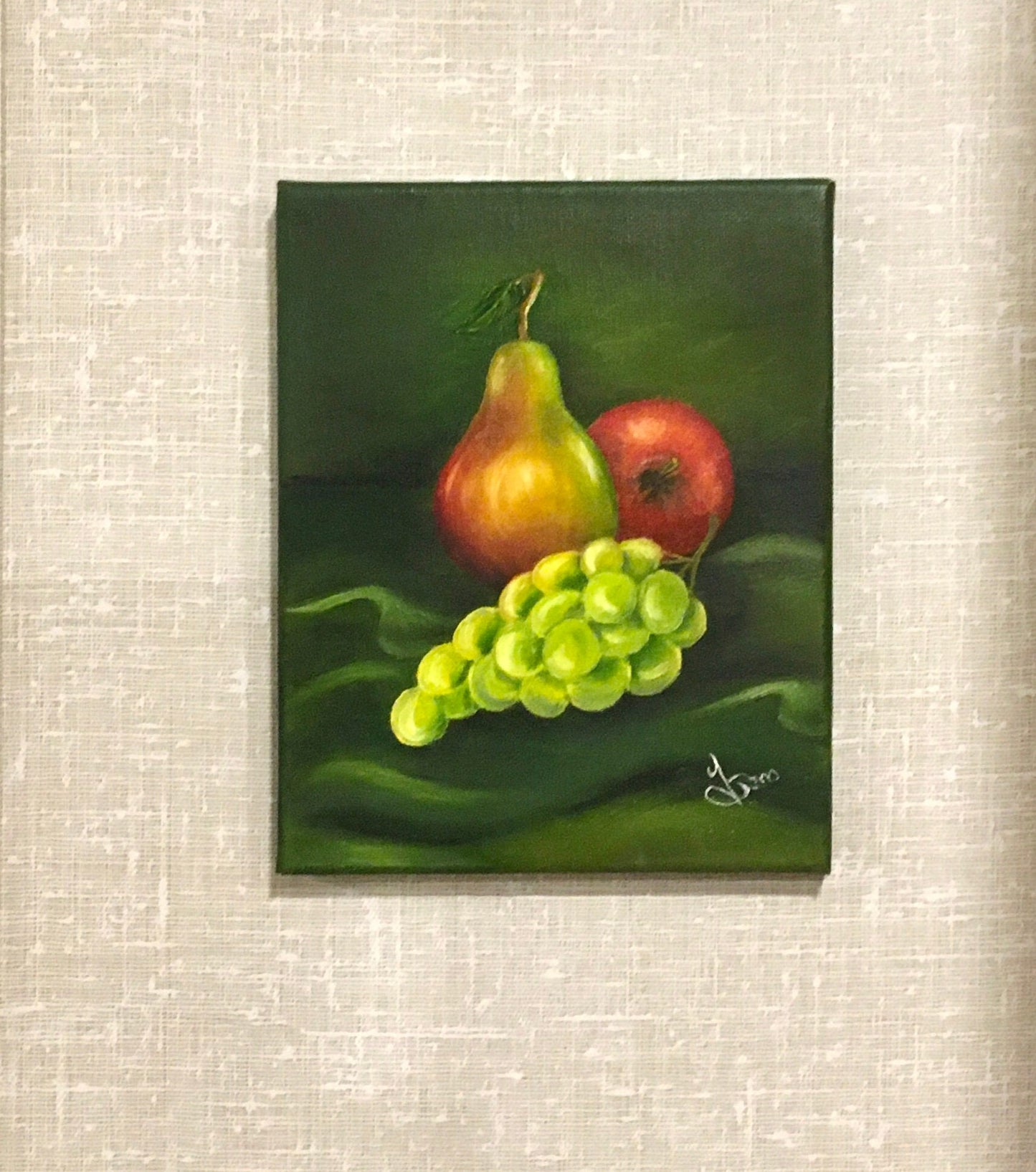 Original oil painting art fruits apple pear grapes kitchen food wall hanging