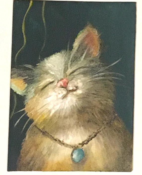 Original oil painting 5x7 inches happy cat art ready ooak wall hanging gift