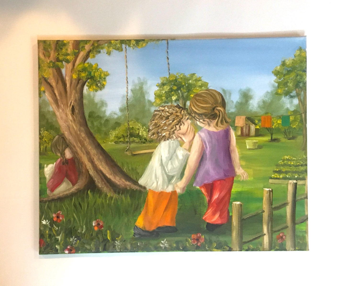 Friendship Landscape home 16x20 inches Original oil painting outdoor sunny day art wall hanging