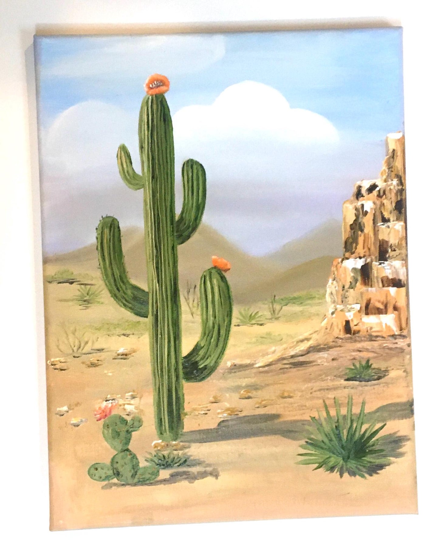 Landscape desert 16x12 inches Original oil painting cactus outdoor sunny day art wall hanging