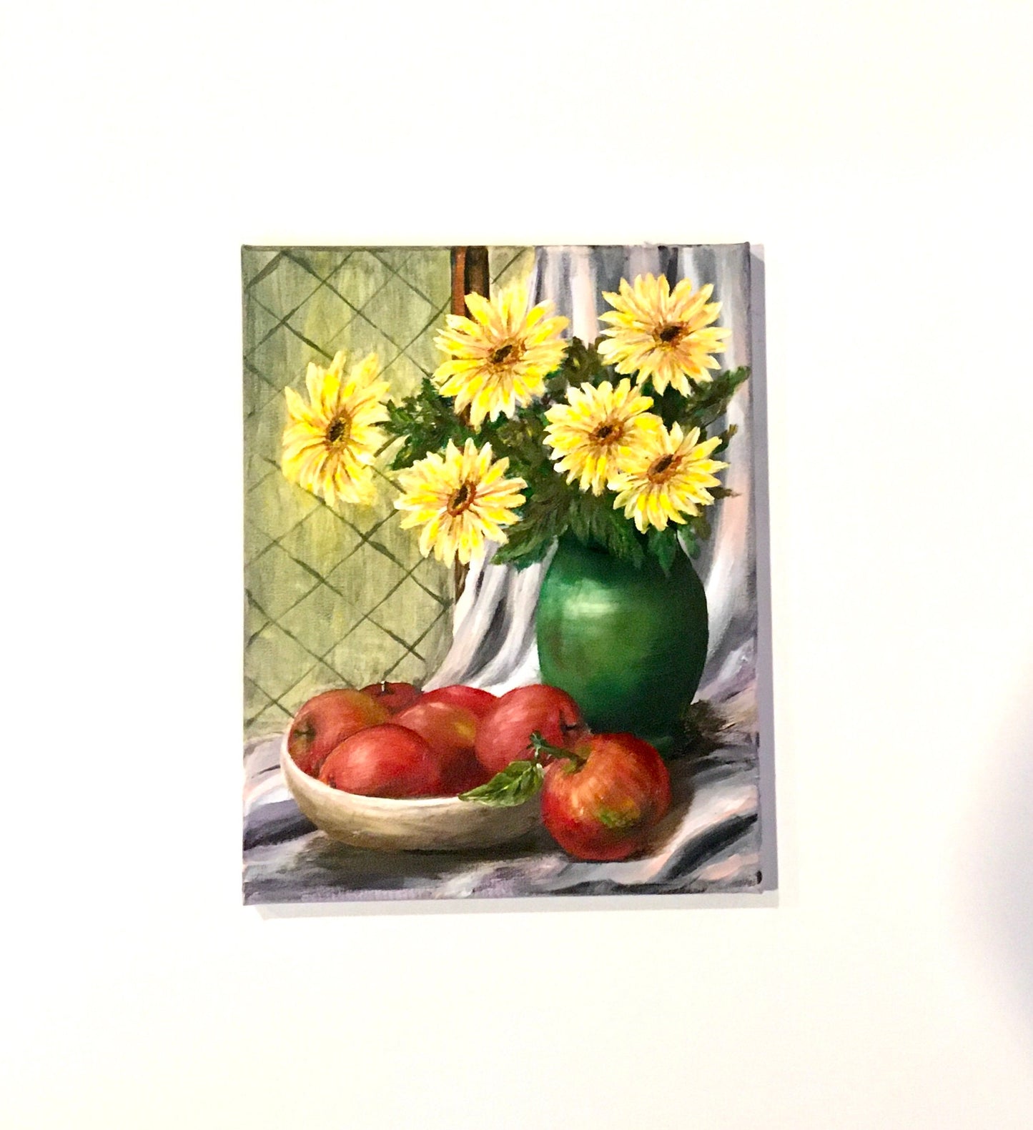 Original oil painting flowers art still life fruits apple kitchen food wall hanging