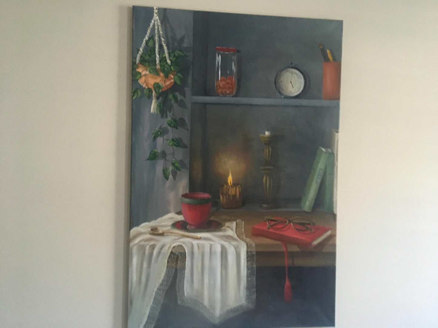 36x24 inches corner shelf Original oil painting still life art wall hanging