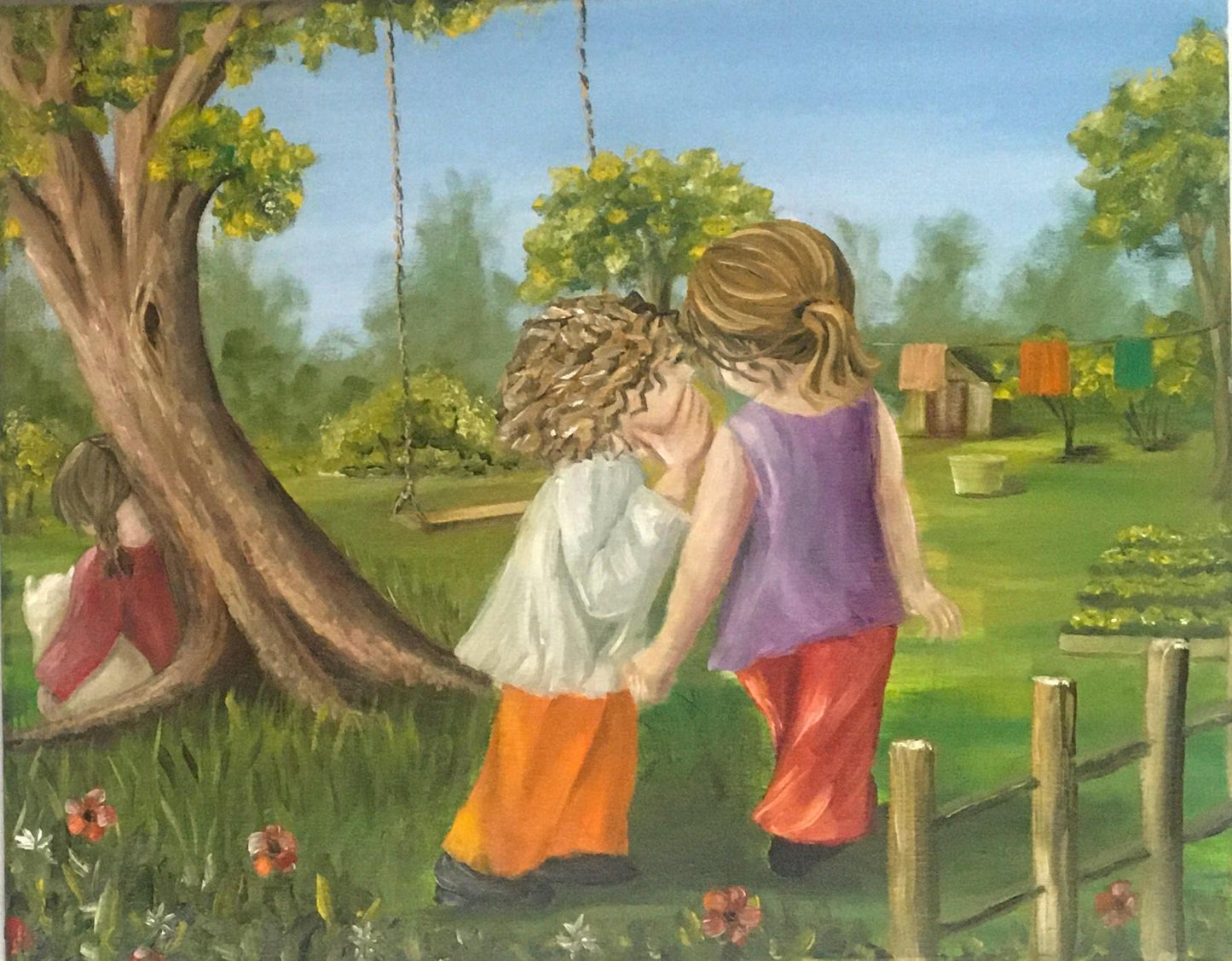 Friendship Landscape home 16x20 inches Original oil painting outdoor sunny day art wall hanging
