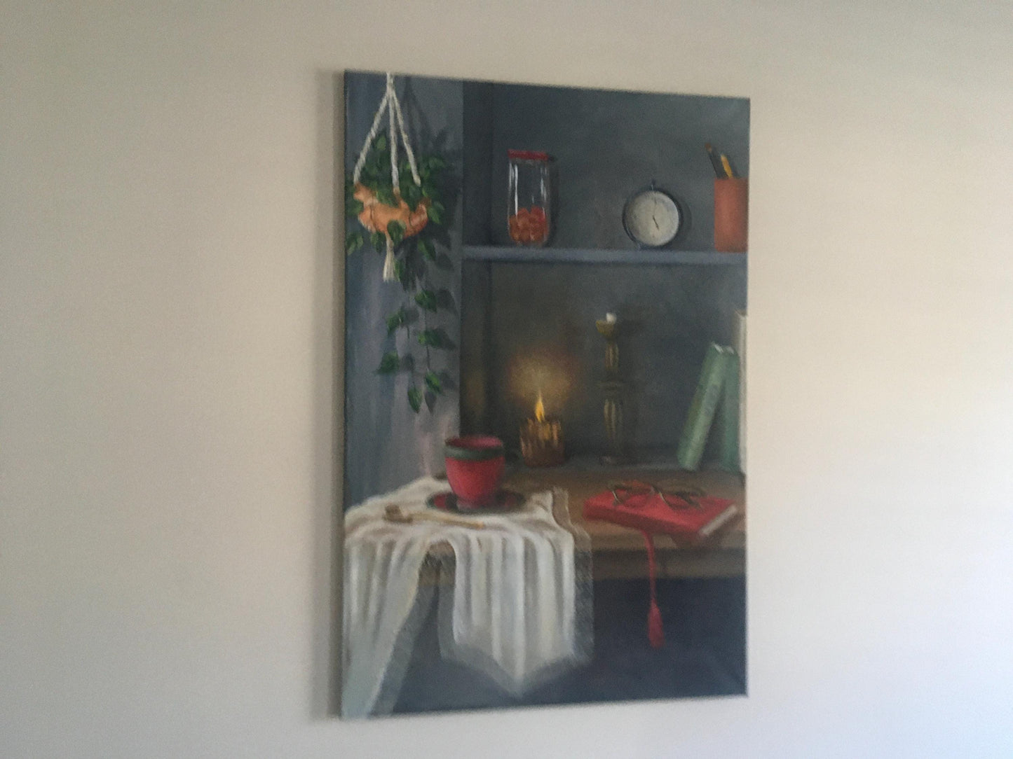 36x24 inches corner shelf Original oil painting still life art wall hanging