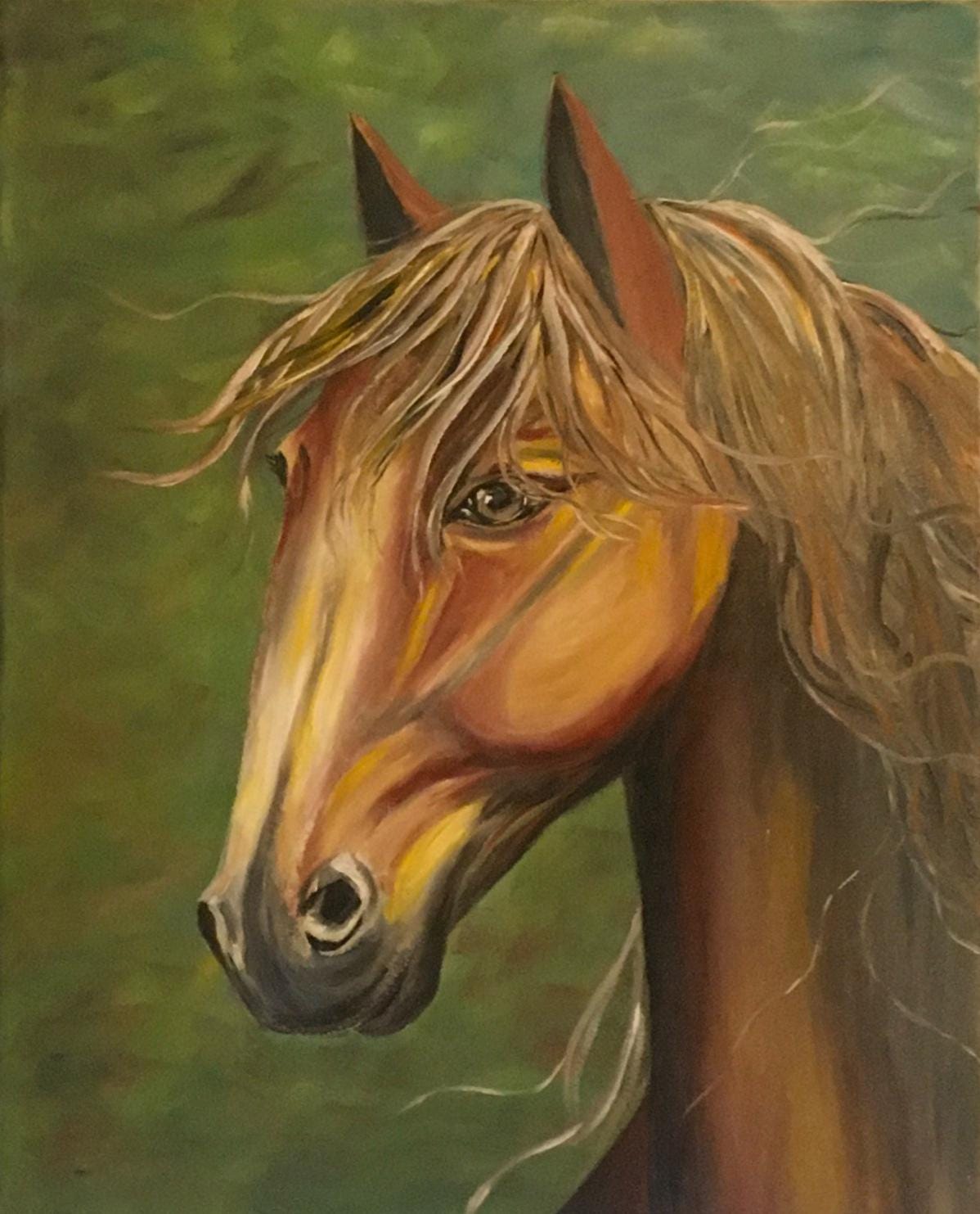 Original 12x16 inches oil painting horse canvas art