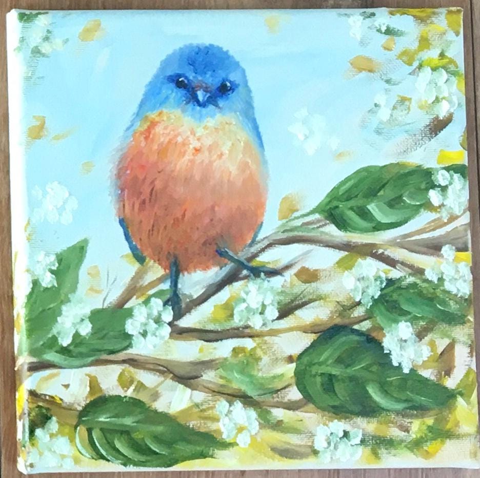 Original oil painting cute bird of New England art ready ooak wall hanging gift