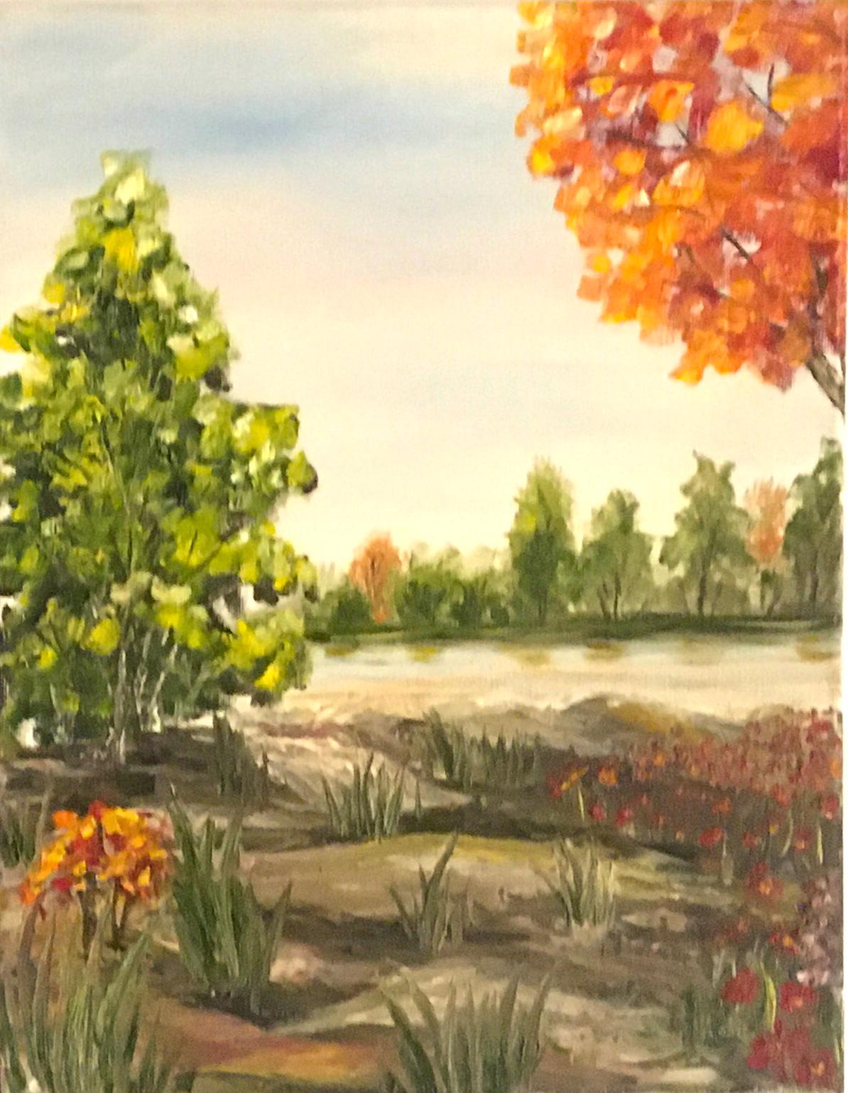 14x16 inches Landscape outdoor trees Original oil painting art wall hanging