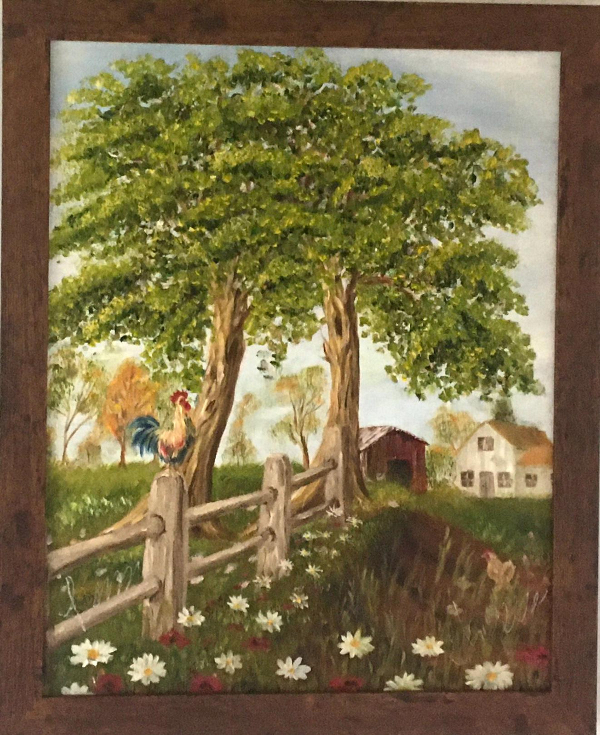 Original oil painting landscape happy farm art ready ooak wall hanging gift