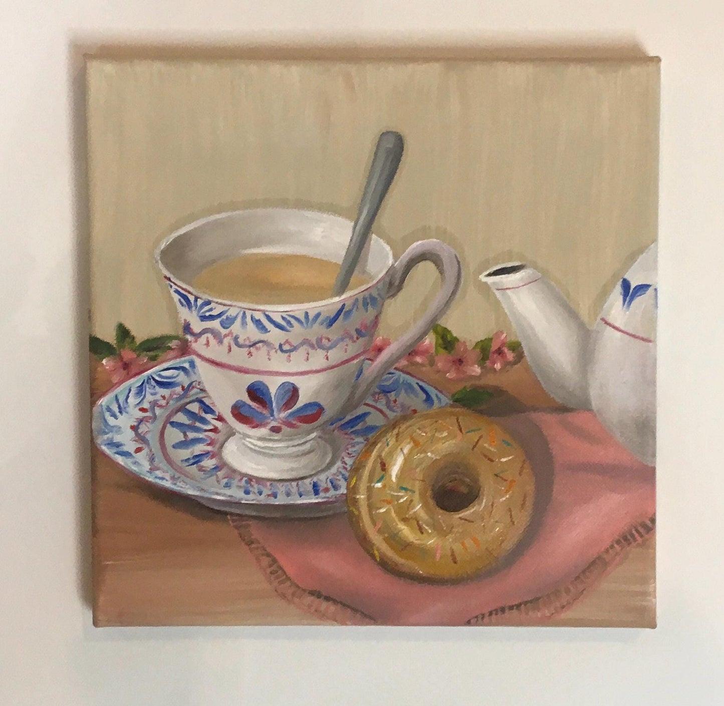 Tea time 10x10 inches Original oil painting art wall hanging