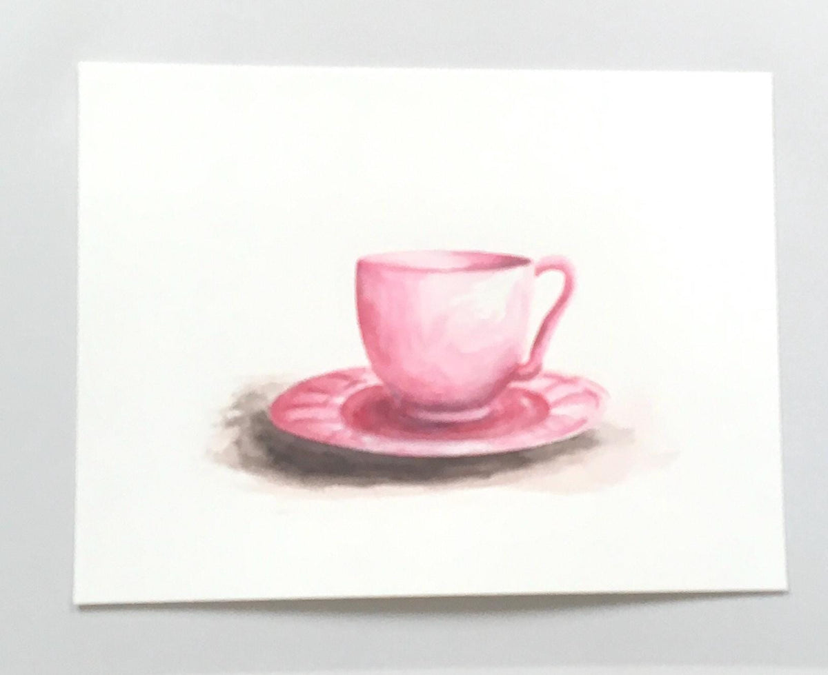 Pink teacup 12x9 inches Original painting watercolor art (not print)