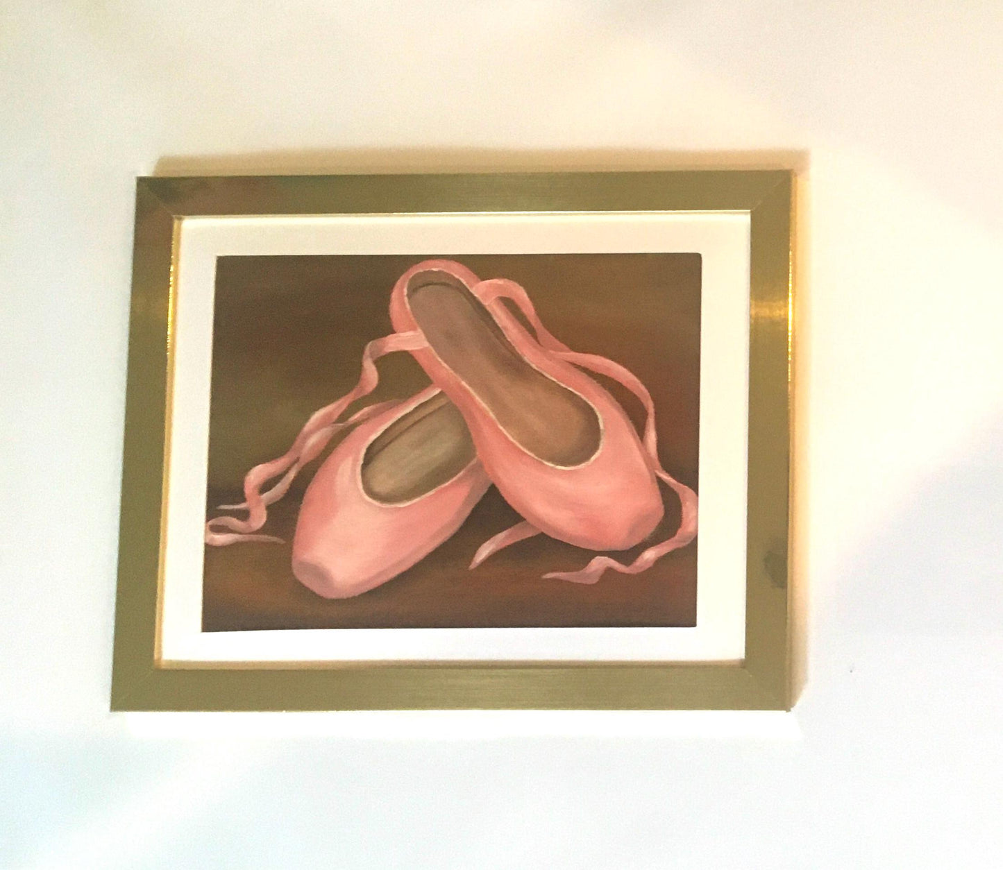 Framed Original oil painting pink shoes 9x12 art wall hanging