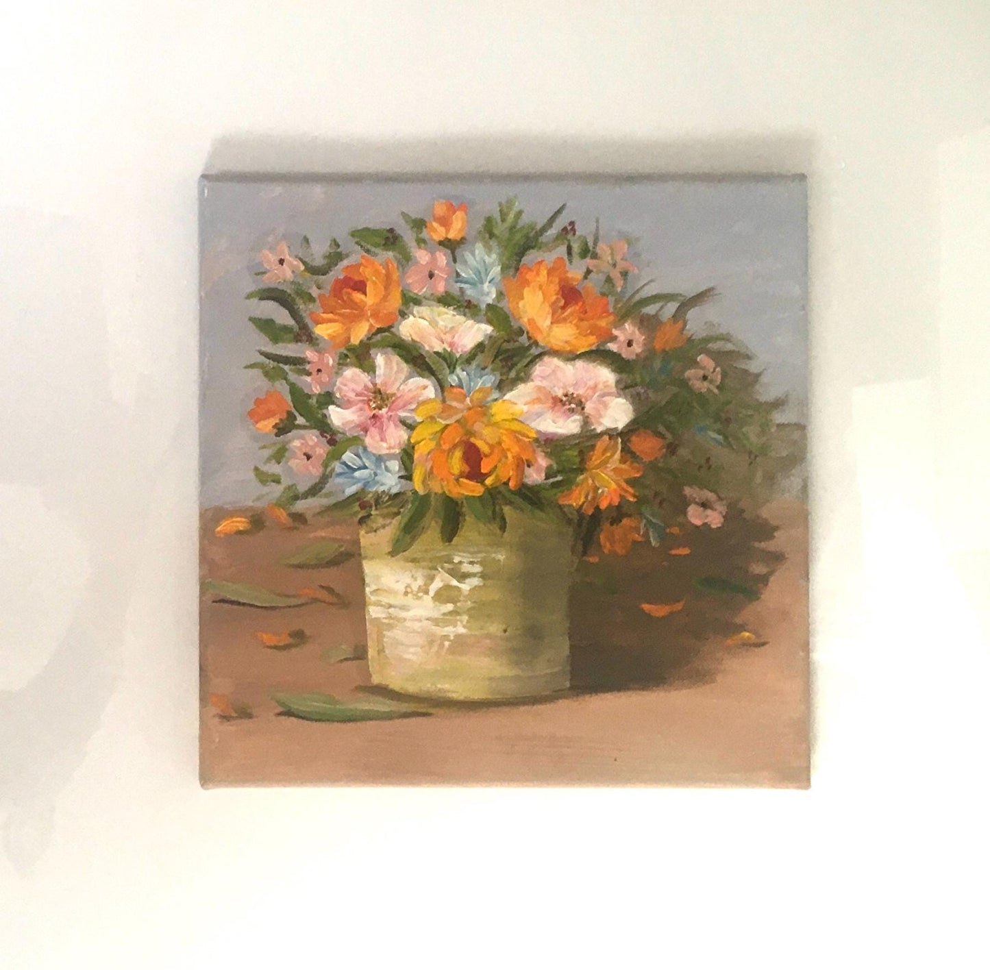 10x10 Original oil painting flowers in a vase art ready ooak wall hanging gift