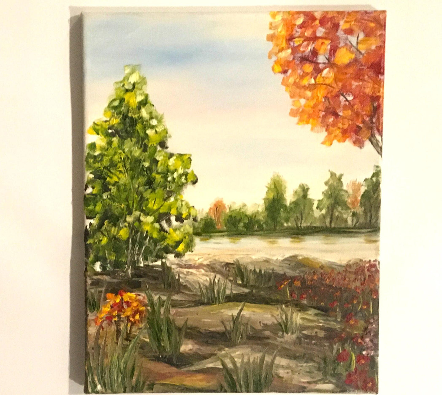 14x16 inches Landscape outdoor trees Original oil painting art wall hanging