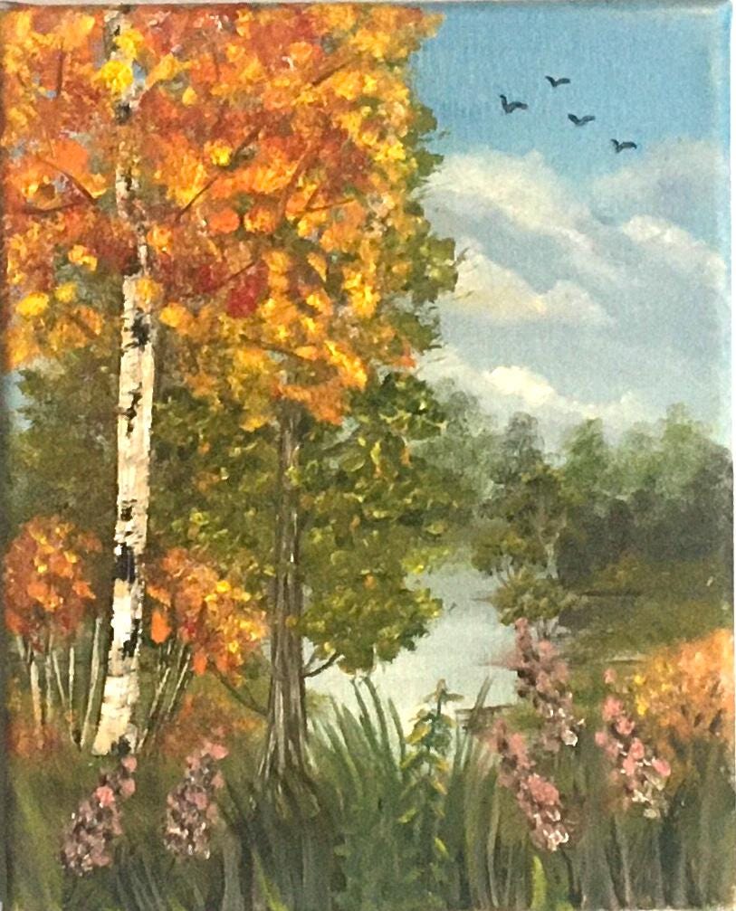 8x10 inches Landscape outdoor trees Original oil painting art wall hanging