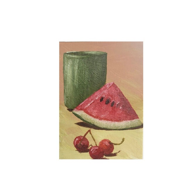 Ready to ship Original art still life watermelon fruits oil painting art wall hanging