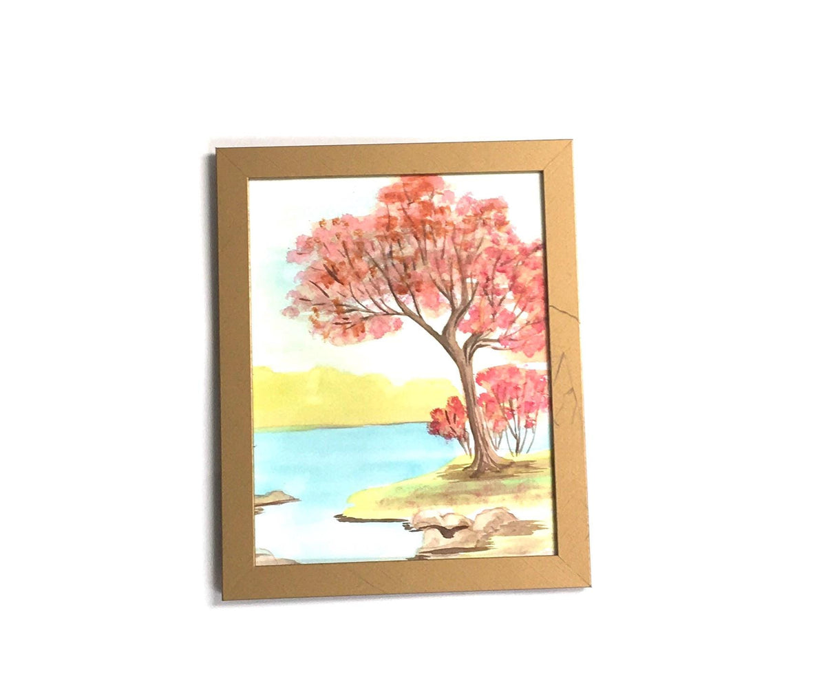 Framed landscape Original painting watercolor art (not print)