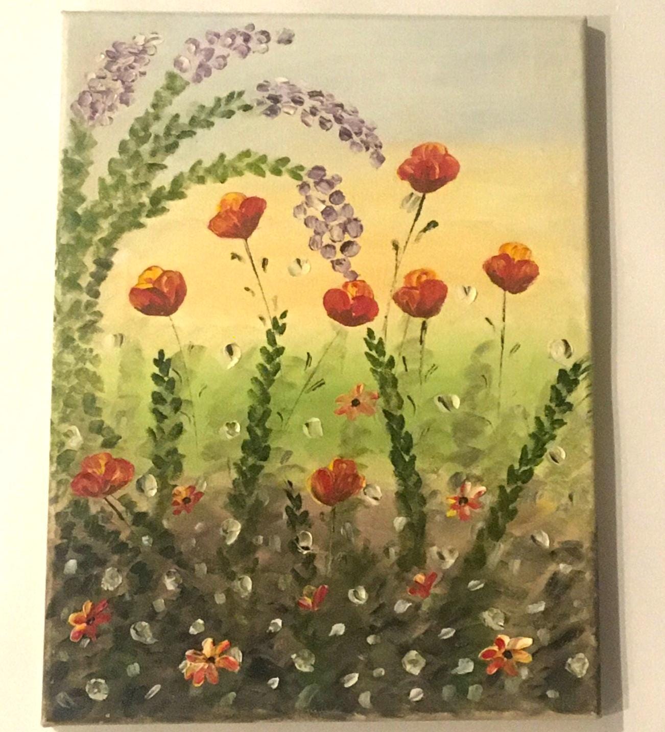 Original 12x16 inches oil painting flowers garden abstract canvas art