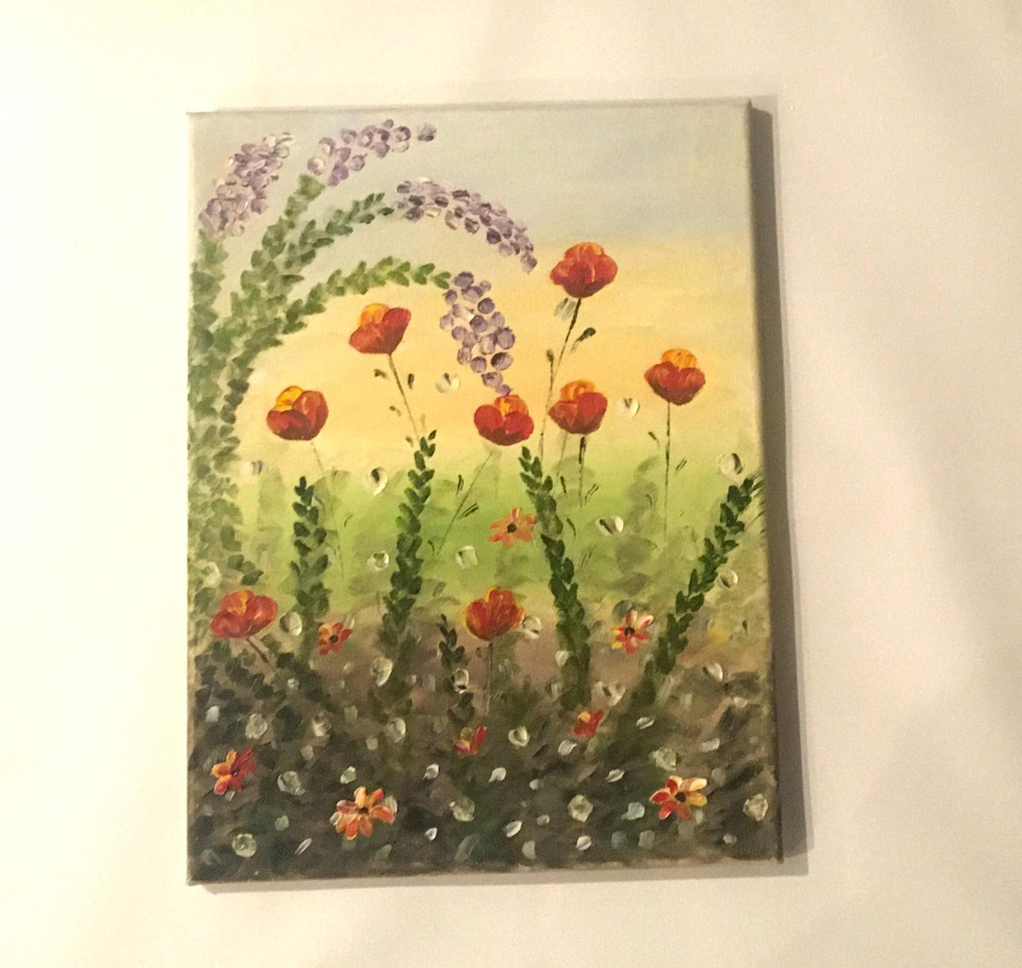 Original 12x16 inches oil painting flowers garden abstract canvas art