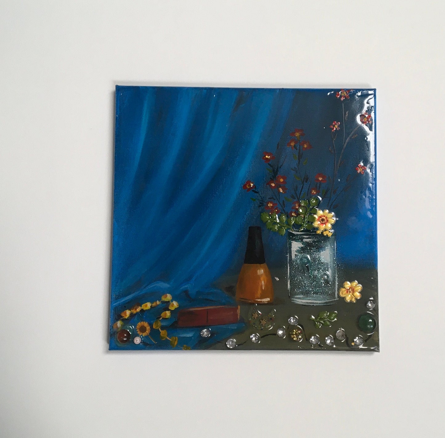 Original painting oil glass resin art flowers