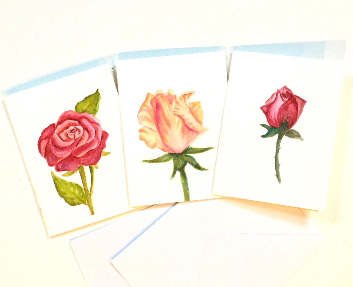 Free shipping Original painting watercolor art flowers roses greeting cards (not print)