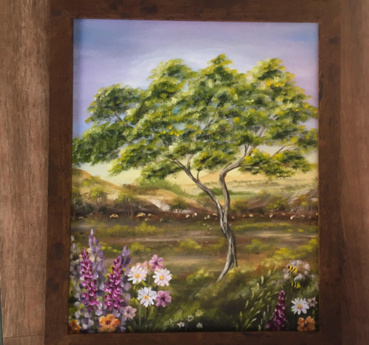 Landscape tree flowers Original oil painting art wall hanging