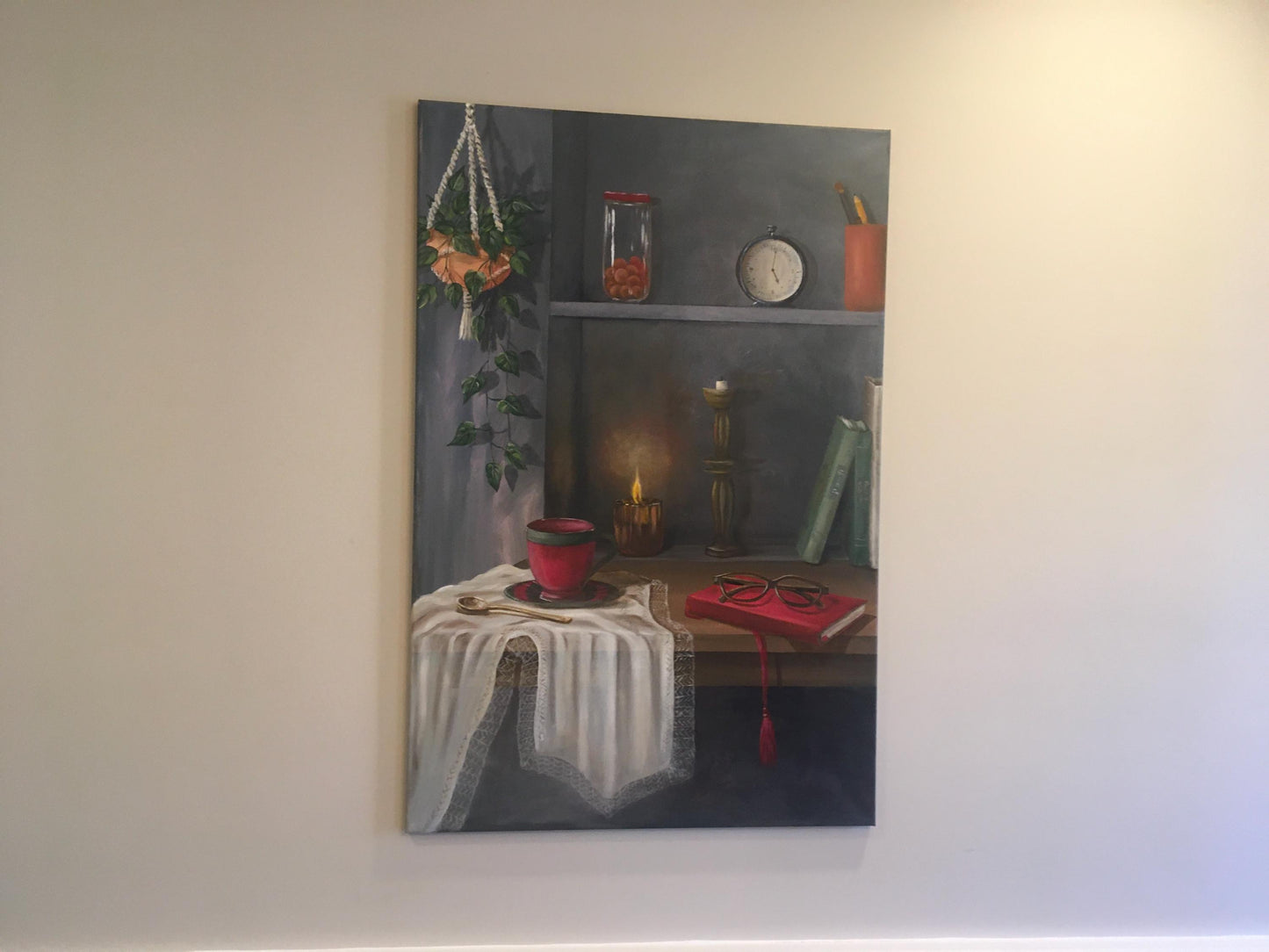 36x24 inches corner shelf Original oil painting still life art wall hanging