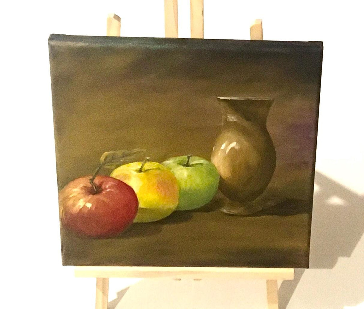Original 10x10 oil painting 3 apples kitchen art ready ooak wall hanging gift