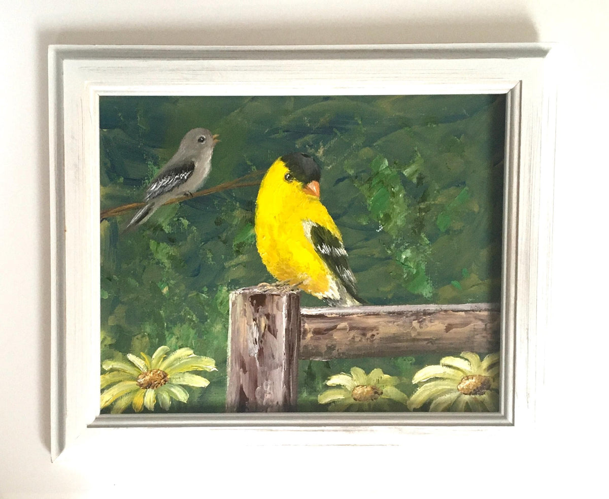 Birds Original oil painting 8x10 inches garden ooak wall hanging gift