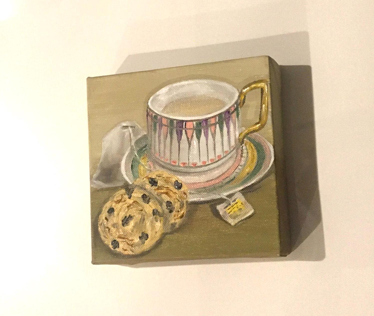Tea and cookies 6x6 inches Original oil painting art wall hanging