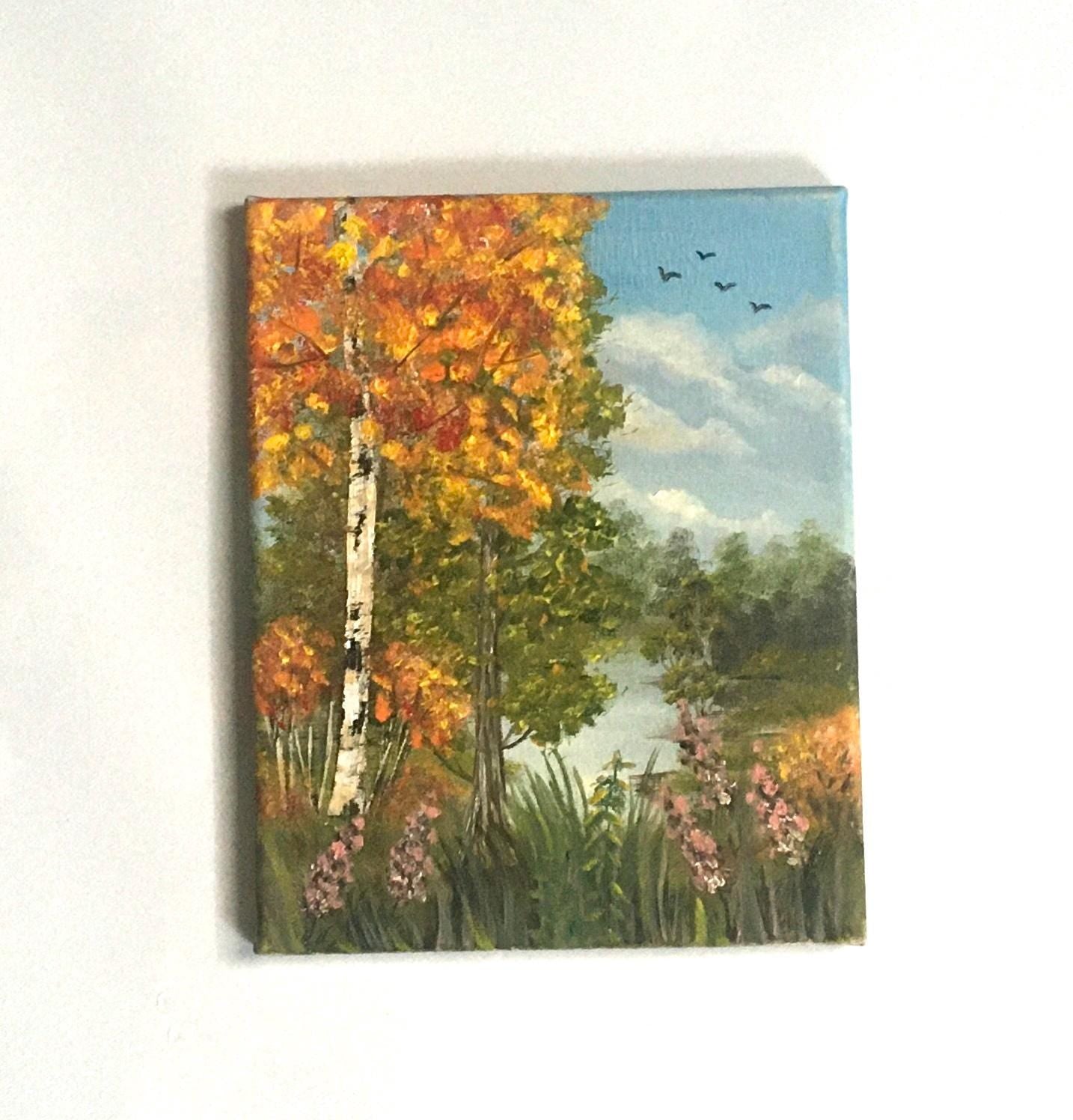 8x10 inches Landscape outdoor trees Original oil painting art wall hanging