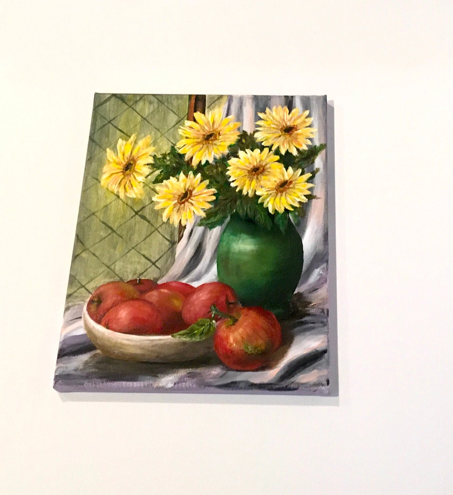 Original oil painting flowers art still life fruits apple kitchen food wall hanging